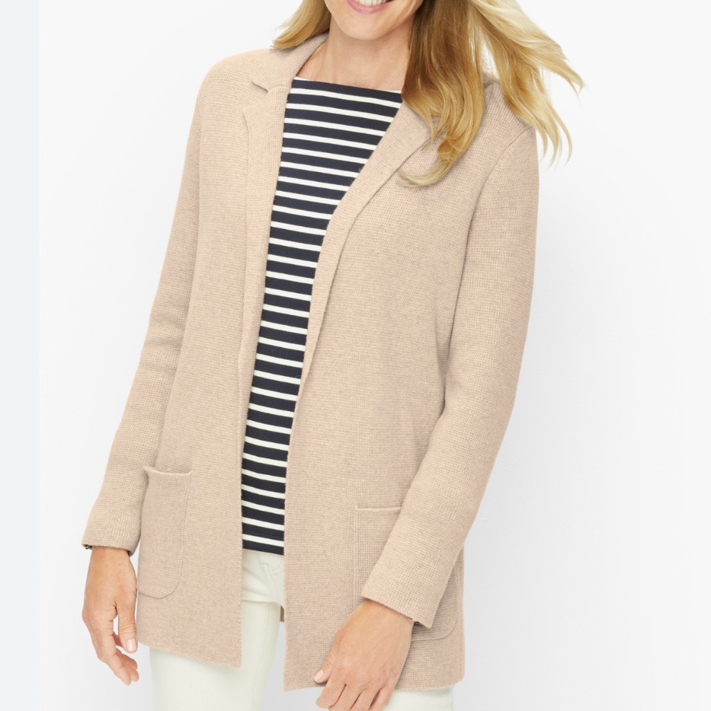 Talbots Tan Knit Open Front Jacket Cardigan Sweater Women’s XS Cotton Modal